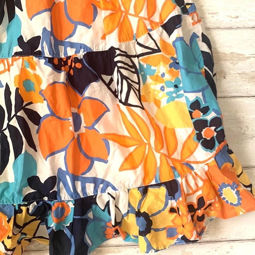 Gymboree Size 9 Girls Summer Sundress Floral Flower Print Dress Orange Bue Kids